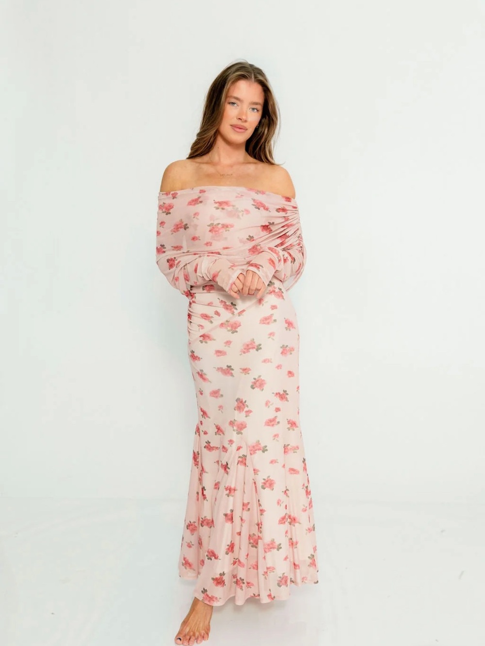Worth Collective Azalea Off-Shoulder Pink Floral Maxi Dress